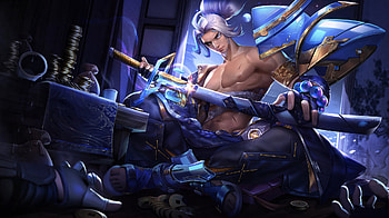 Susanoo Riktor, blue, sword, fantasy, linh phuong, man, luminos, katana HD wallpaper