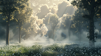 Surreal Forest Dawn: Mystical Woodland Escape, forest, surreal HD wallpaper