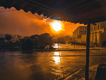 A sun setting over a road, graphy, urban HD wallpaper