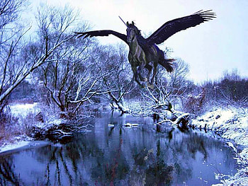 Pegasus Lake, blue, abstact, fantasy, snow, unicorn, pegasus, lake HD wallpaper