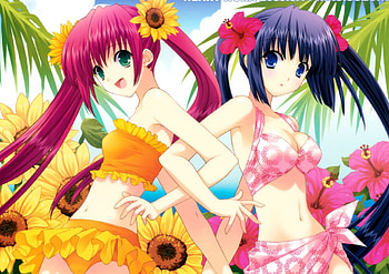 Summer Time, swimsuit, anime, smile, flowers, anime girls HD wallpaper