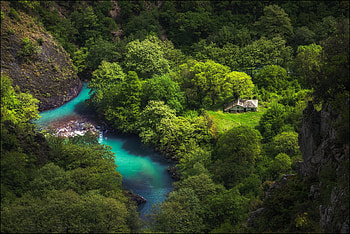 Little River, water, green, tree, mountain HD wallpaper
