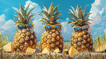 Tropical Pineapple Trio, pineapple, fruit HD wallpaper