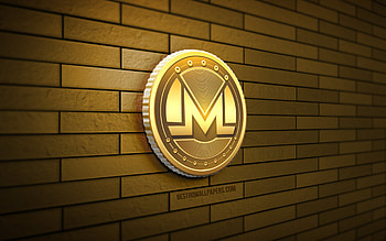 Monero golden logo, , yellow brickwall, creative, cryptocurrency, Monero 3D logo, Monero logo, 3D art, Monero HD wallpaper