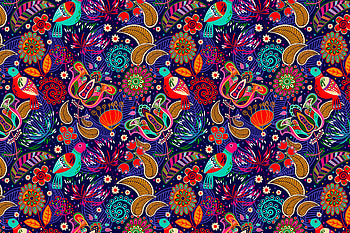 Pattern, colorful, birds, leaf, flowers HD wallpaper