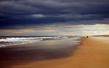 Nature, Beach, Sand, Shore, Bank, Ocean, Human, Person, Mainly Cloudy, Overcast, Loneliness, Emptiness, Void HD wallpaper