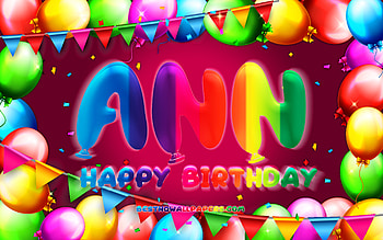 Happy Birtay Ann, , colorful balloon frame, Ann name, purple background, Ann Happy Birtay, Ann Birtay, popular american female names, Birtay concept, Ann HD wallpaper