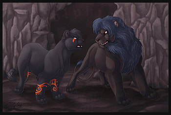 Your Plain Wrong by dolphy, blue, grey, cute, cave, lion, orange eye, lioness HD wallpaper