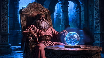 Bearded Wizard pondering orb in his fantasy lair, Wizard, Orb, Fantasy HD wallpaper