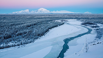 Winter, river, snow, lake HD wallpaper