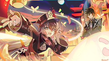Genshin Impact : Hu Tao & Zhongli Nightfall Adventure, Hu Tao, Zhongli (Genshin Impact), Genshin Impact HD wallpaper