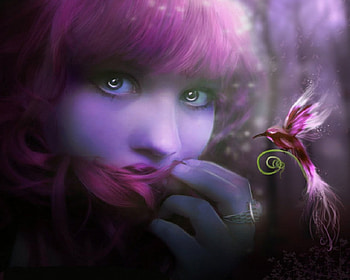 Lady With Magic Bird, magic, bird, fantasy, pink hair, woman HD wallpaper