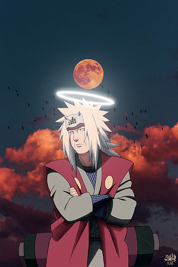 Jiraiya, naruto, , anime, moon, narutoshippuden, halo, anime HD phone wallpaper