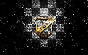 CA All Boys, glitter logo, Primera Nacional, white black checkered background, soccer, argentinian football club, All Boys logo, mosaic art, football, All Boys FC HD wallpaper