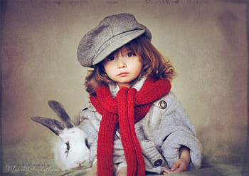 Elly and Bunny, bunny, elly, cute, hat, child HD wallpaper