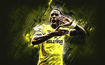 Ivan Toney, Brentford FC, English footballer, portrait, yellow stone background, football, Premier League, England HD wallpaper