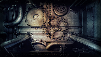 Steampunk gears, Dark machinery, Industrial fantasy, Retro-futuristic HD wallpaper