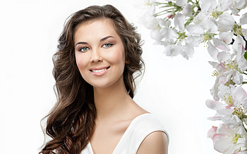 Woman- smiling, Flowers, Woman, Smiling, Make-up HD wallpaper
