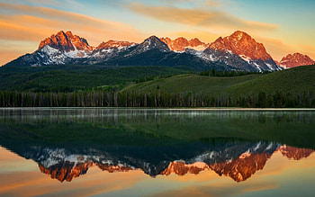 Sawtooth Mountain Range, Idaho, clouds, sky, water, sunset, usa, reflections HD wallpaper