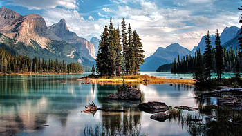 Spirit Island on Maligne Lake, island, nature, mountains, lake, canada HD wallpaper
