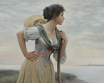 Country girl, fantasy, country, art, luminos, tang maohua, girl HD wallpaper
