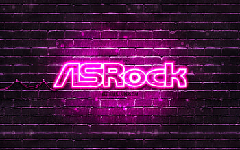 ASrock purple logo, , purple brickwall, ASrock logo, brands, ASrock neon logo, ASrock HD wallpaper