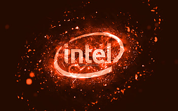 Intel orange logo, , orange neon lights, creative, orange abstract background, Intel logo, brands, Intel HD wallpaper