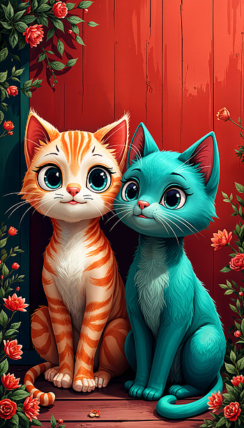 Cute Cat Duo: A Whimsical , cute cat, cat, cute, Digital Art, colorful HD phone wallpaper