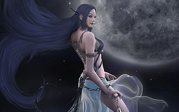 Fantasy girl, frumusete, moon, fantasy, shayia, luns, girl, luminos HD wallpaper