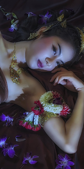 History of traditional Thai dresses, oriental, model, jewelry, orchid, flower, petal, earrings, necklace, woman, asian HD phone wallpaper