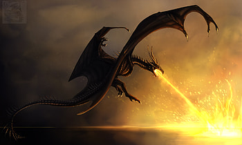 Dragon Burning Flames, dragon, flame, artist, digital-art, deviantart, artwork HD wallpaper