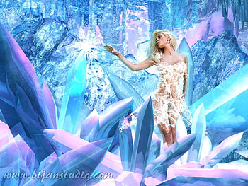 PRINCESS OF CRYSTALS, blue, white, scene, crystal, misteric, woman, reflection, light, magical, shinne HD wallpaper