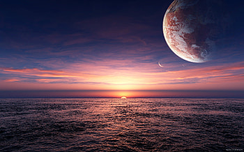 for you, blue, beautiful, purple, waves, planet, moon, space, solitude, sunset, ocean HD wallpaper
