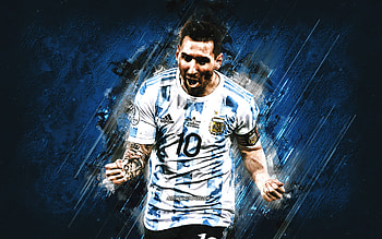 Lionel Messi, Argentina national football team, Argentine footballer, portrait, blue stone background, Messi art, Argentina, football, Leo Messi HD wallpaper