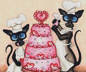 Happy Birtay, Abstract, White, Red, Siamese, Black, Pink, Hearts, Cake, Eyes, Cats, Blue HD wallpaper