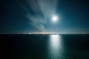 Satin night, night, still water, moon, clouds, aqua, lake HD wallpaper