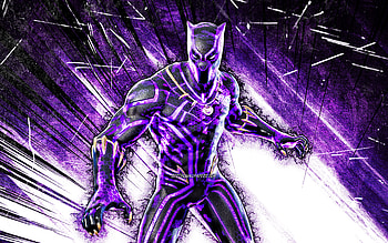 Kinetically Charged Black Panther, grunge art, Fortnite Battle Royale, Fortnite characters, Kinetically Charged Black Panther Skin, violet abstract rays, Fortnite, Kinetically Charged Black Panther Fortnite HD wallpaper