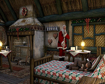 One Of Santa's Stops, bed, cat, child, home, santa HD wallpaper