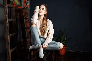 Brown eyes, teared, jeans, girl model HD wallpaper