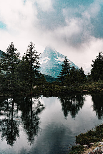 Nature, Mountains, Clouds, Lake, Reflection, Fir, Spruce HD phone wallpaper
