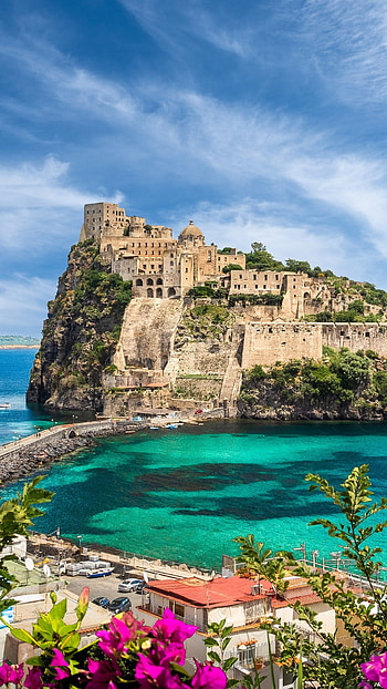 Medieval Aragonese Castle, Ischia Island, Gulf of Naples, Italy HD phone wallpaper