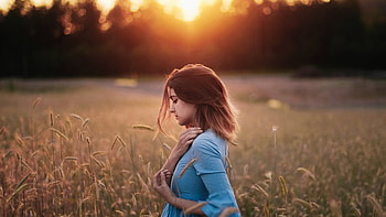Girl Standing In Corn Field Sunset Evening , girls, model HD wallpaper
