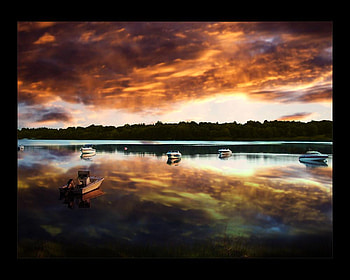 Summer Evening, night, river, graphy, summer, reflection, boats, clouds, trees, water, evening, pond, sunset HD wallpaper
