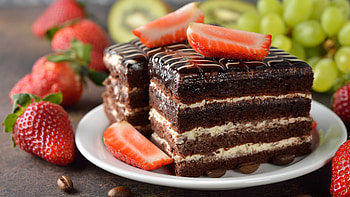 Cake with chocolate, Strawberry toppings, Decadent dessert, Irresistible indulgence HD wallpaper