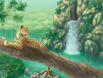 Big_Sister_Watching, other, grass, rock, animals, green, trees, nature, jungle, leaf, sky, cheetah, water HD wallpaper
