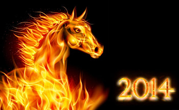 Happy New Year!, happy new year, horse, black, orange, fire, 2014 HD wallpaper