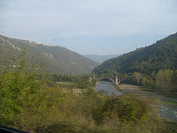 Iskar river, river, graphy, bulgaria, trees, bridge, nature, , mountain HD wallpaper