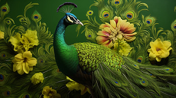 Vibrant Peacock and Floral Artistry, Animal, peacock, flower, colorful, nature HD wallpaper