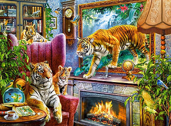 :D, room, art, tiger, painting, pictura, tigru, funny HD wallpaper
