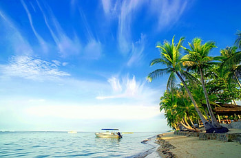 Tropical rest, island, boat, sand, tropical, relax, vacation, beach, horizons, ocean, palms, sea, tropics, paradise, beautiful, summer, rest, breeze, sky, lovely HD wallpaper